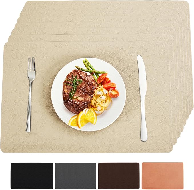 Vinyl Beige Placemats Set of 8 Wipeable Waterproof Table Mats | Heat Resistant by BxzanDya-LifeSmartMaker