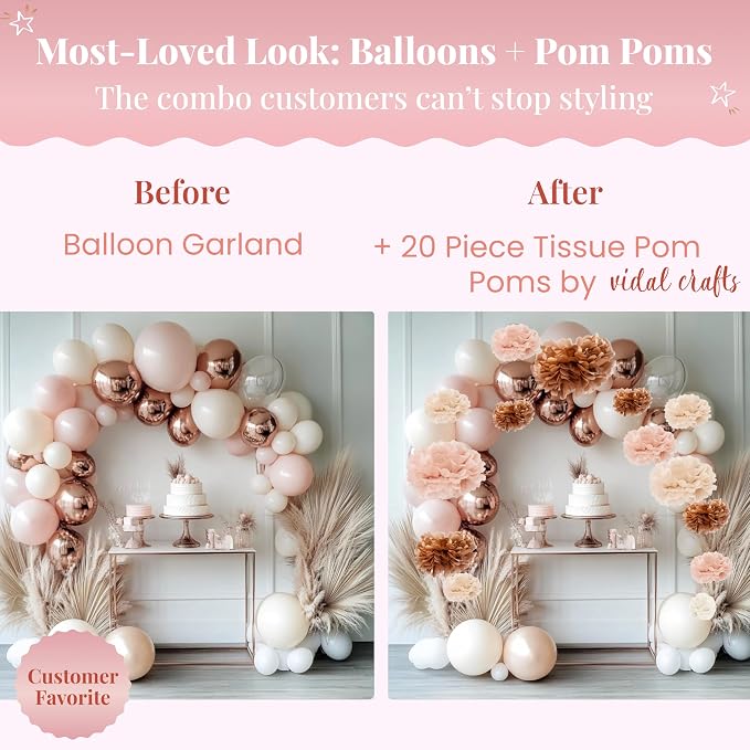 Vidal Crafts 20-Piece Boho Tissue Paper Pom Poms - Image 9