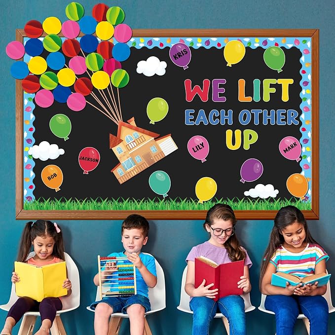 123Pcs Colorful Balloons Bulletin Board Set Mix Adventure Balloon Cloud Cutout - Image 7