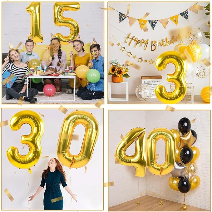 40 inch Gold Number Balloon Giant Foil Helium Balloons Gold Number 0 Balloon - Image 4
