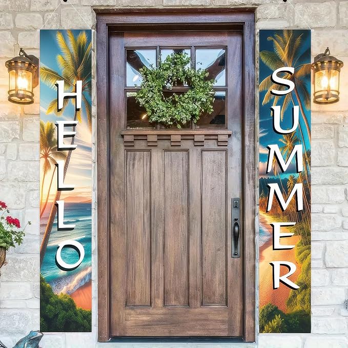 BlissYard 2pcs Welcome Summer Door Banner Beach Hawaiian Themed Decorations Sea - Image 3