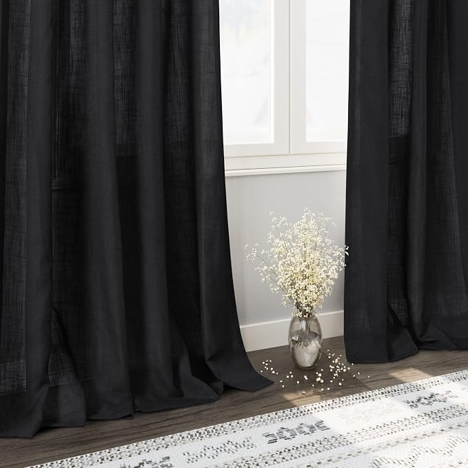 Black Sheer Linen Curtains 70 Inch Length - Image 6