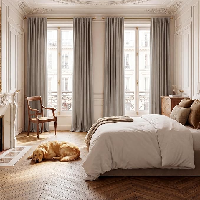 Camel Beige Velvet Curtains for French Door Decor, W52 x L100, Light Blocking - Image 8