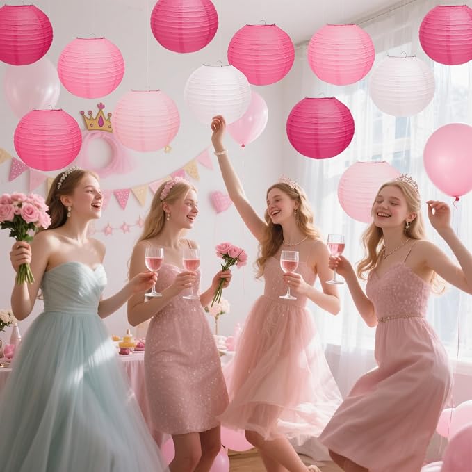 Qenk 12 Pcs Pink Paper Lanterns - Image 5
