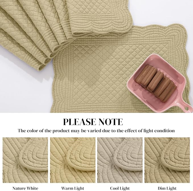 HOMBYS Quilted Placemats Set of 6 Washable-13x18 inches Rectangular Placemats - Image 3