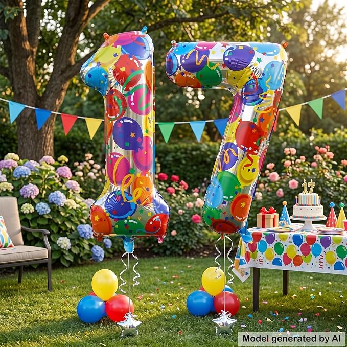 40 Inch Number 17 Balloon Set Large Foil Balloons - Image 5