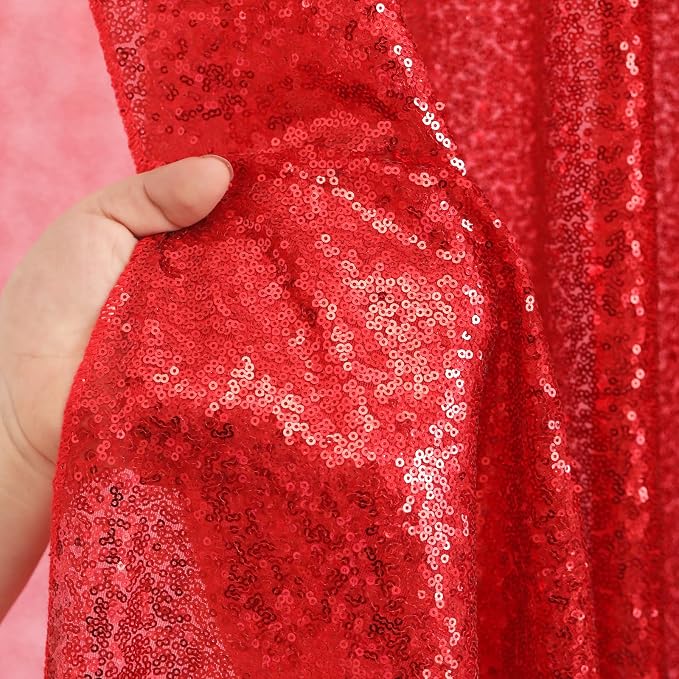 Red Sequin Backdrop Curtains Party Photo Glitter Drapes 2 Pcs 2FTx8FT | - Image 6