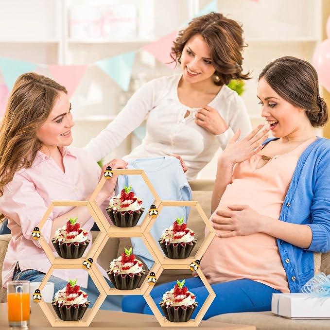 FairySandy 12 Pcs Mini Honeycomb Cupcake Stand Cake Farmhouse Hexagon Display - Image 3