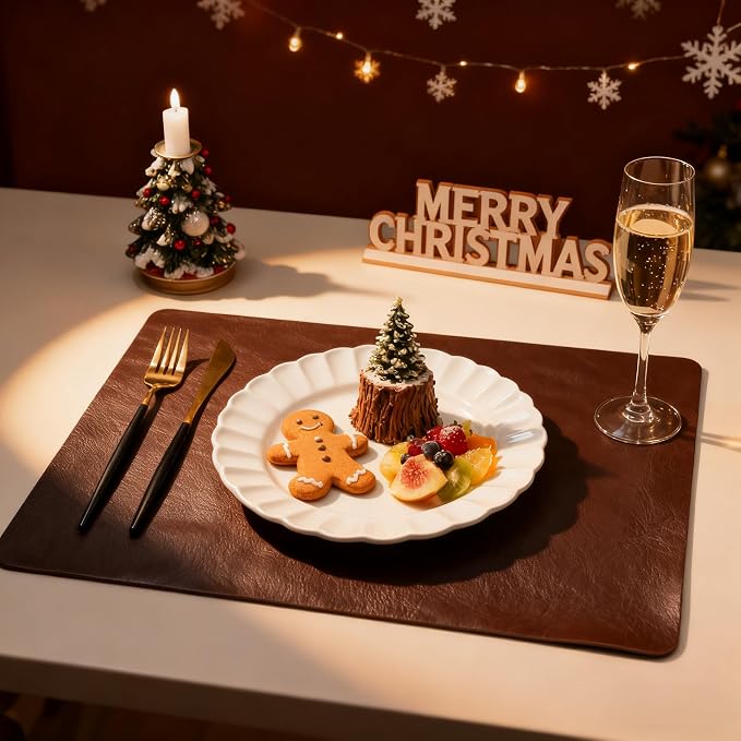 Placemats Set of 4, DOLOPL Reversible Dual-Color Faux Leather Place Mats - Image 2