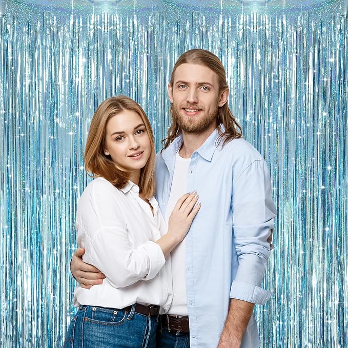 Voircoloria 2 Pack Laser Light Blue Foil Fringe Curtains, Tinsel Streamers - Image 5