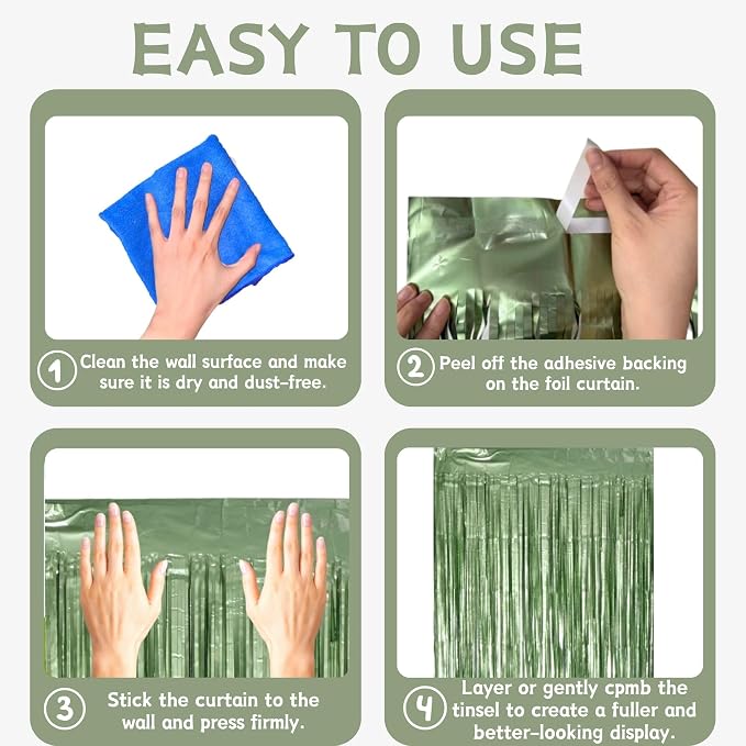 Matte Sage Green Tinsel Foil Curtains Backdrop Party Decorations | 4 PCS - Image 5