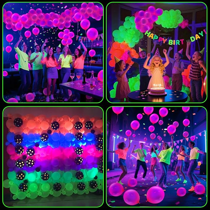 100 Pcs UV Neon Pink Balloons 12 inch Neon Party Supplies, Glow in the Dark - Image 5