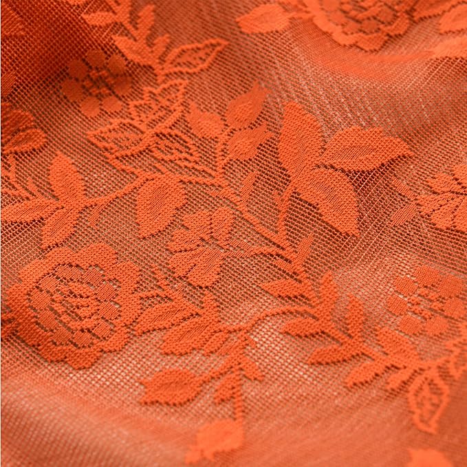FINECITY Burnt Orange Floral Lace Curtains - Image 7