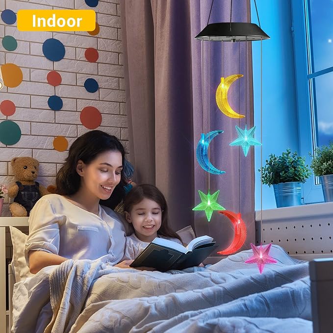 Toodour Solar Wind Chimes, Color Changing Wind Chimes Moon and Star | LED - Image 2