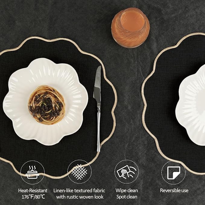 AHHFSMEI Round Faux Linen Placemats Set of 8 Heat Resistant Non-Slip Stain - Image 3