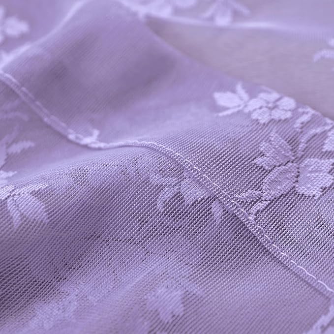 Kotile Light Purple Floral Sheer Curtains - Image 7