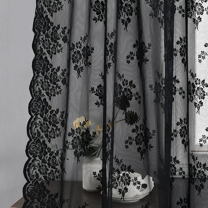 Kotile Black Sheer Lace Curtains - Image 6