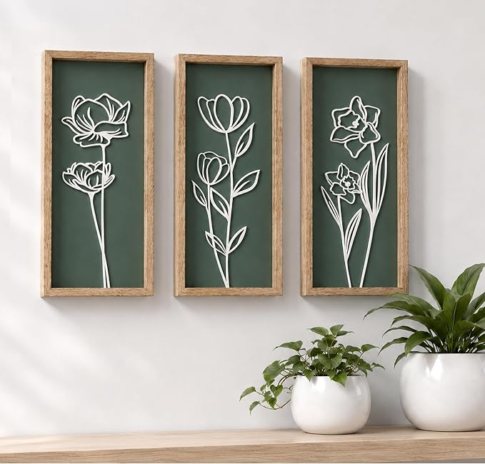 Tide and Tales 3d Green Wall Art, Wooden Botanical Wall Decor, Lightweight by TideandTales