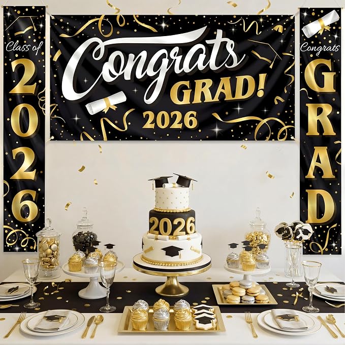 JOYIN 3 Pcs Graduation Decorations Class of 2026, Large Graduation Banners Set - Image 6