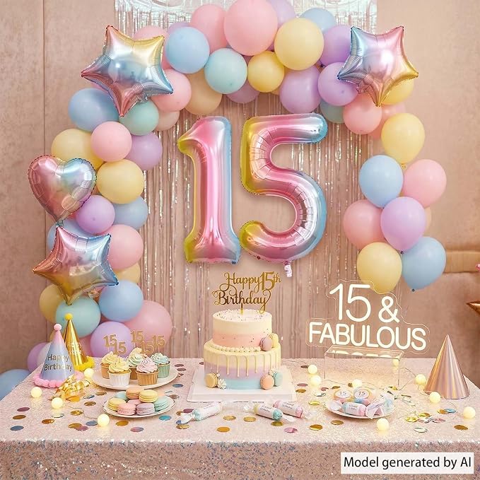 Rainbow Ombre Number 15 Balloon 40 Inch, Pastel Foil Decor - Image 7