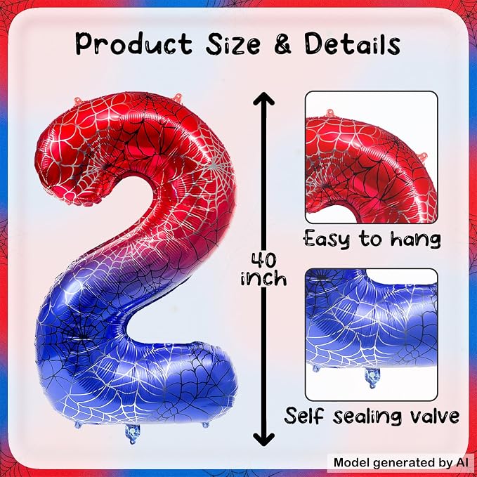 40 Inch Spider Theme Number Foil Balloons, Large Number 20 Balloons - Image 2