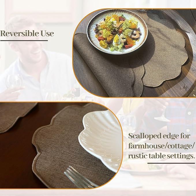 AHHFSMEI Round Faux Linen Placemats Set of 6 Heat Resistant Non-Slip Stain - Image 4