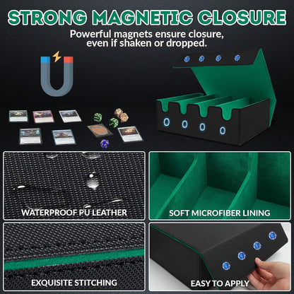 Card Storage Box - 2800+ Deck Case with PU Leather, Magnetic Closure, 10 Dividers & 4 Stoppers, Suitable for MTG, YuGiOh, Sports Cards