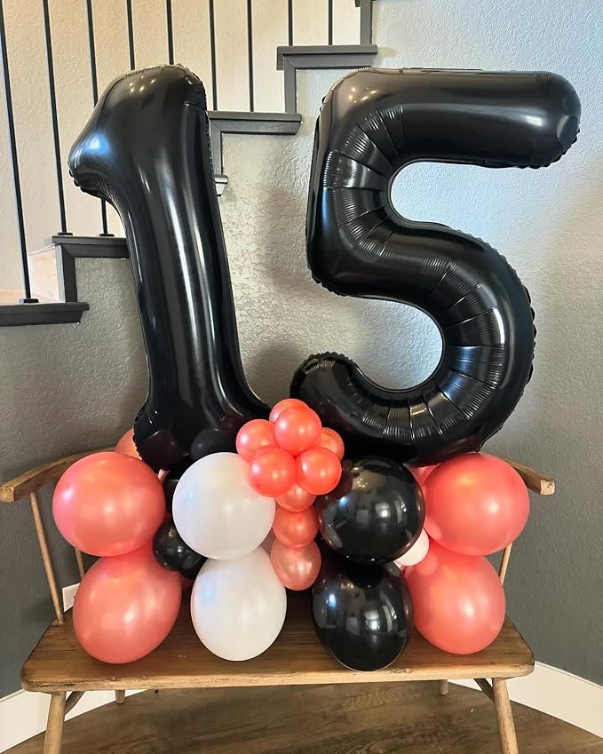 16 Balloon - Black Birthday Number Balloons, 40 Inch Decorations Men Women | - Image 7