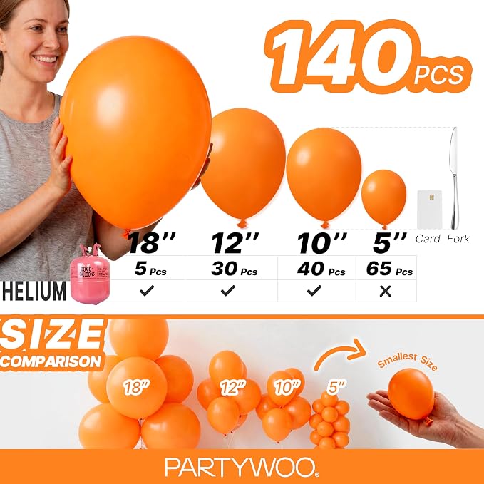 PartyWoo Orange Balloons 140pcs Fall Latex Helium Balloons Different Sizes | 18 - Image 6