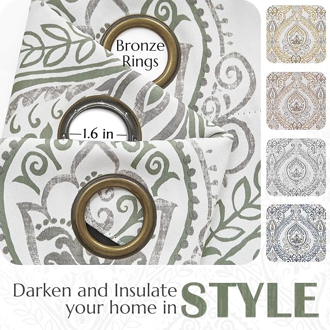 jinchan Sage Green Blackout Curtains 96 Inch Damask Grommet 2 Panels | Room - Image 5