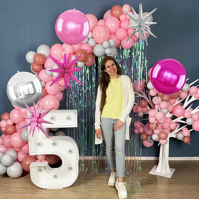 TONIFUL 8Pcs 22Inch Silver Pink Rose Red Large 4D Giant Round Star Balloons - Image 5