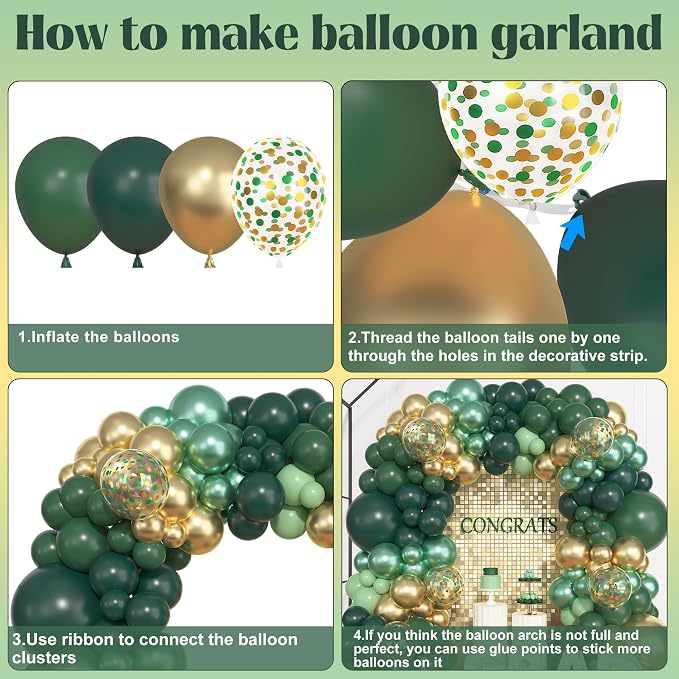 157Pcs Green Gold Balloons Arch Garland Kit Different Size | Dark Pastel - Image 7