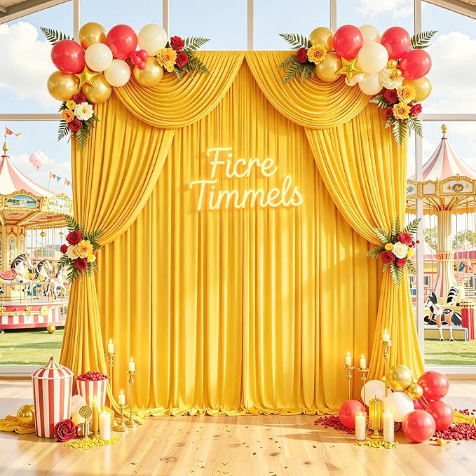 20 ft x 10 ft Wrinkle Free Yellow Backdrop Curtain - Image 8