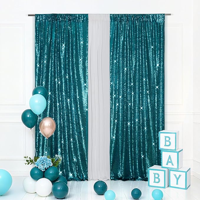 Eternal Beauty Teal 3mm Sequin Backdrop 2x8 Ft 2 Pack Wedding | Dense Sparkle by EternalBeauty