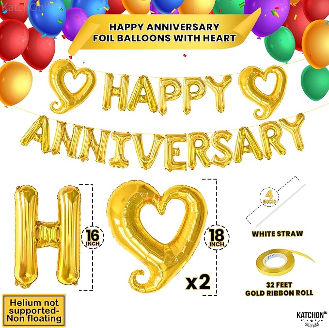 KatchOn Gold Happy Anniversary Balloons 18 Inch, Anniversary Decorations | - Image 3