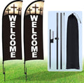 Buryeah 2 Sets Welcome Feather Flag Sign Kit Welcome Banners Swooper Flag by Buryeah