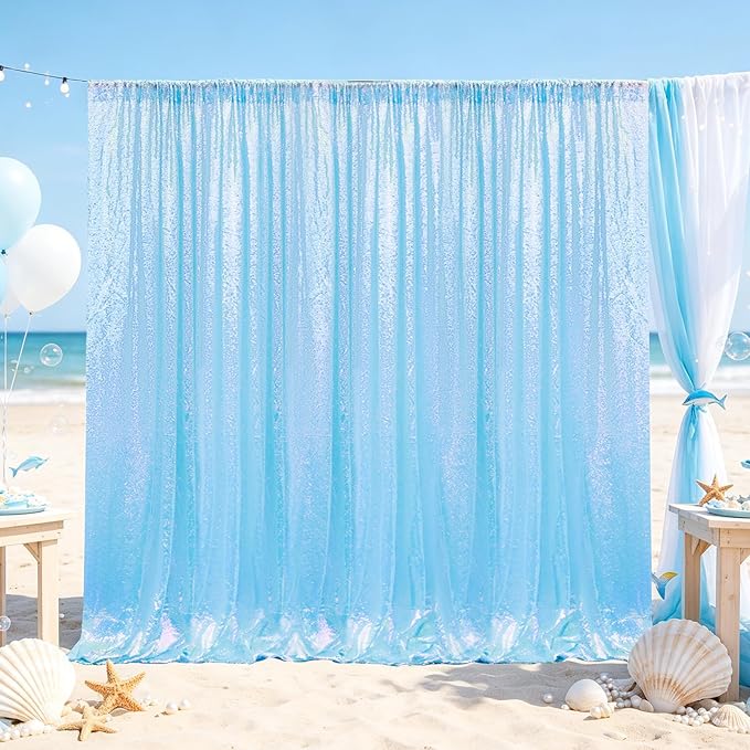 Hahuho Mermaid Blue Sequin Backdrop Curtain, Banquet Decoration（2 Panels - Image 5