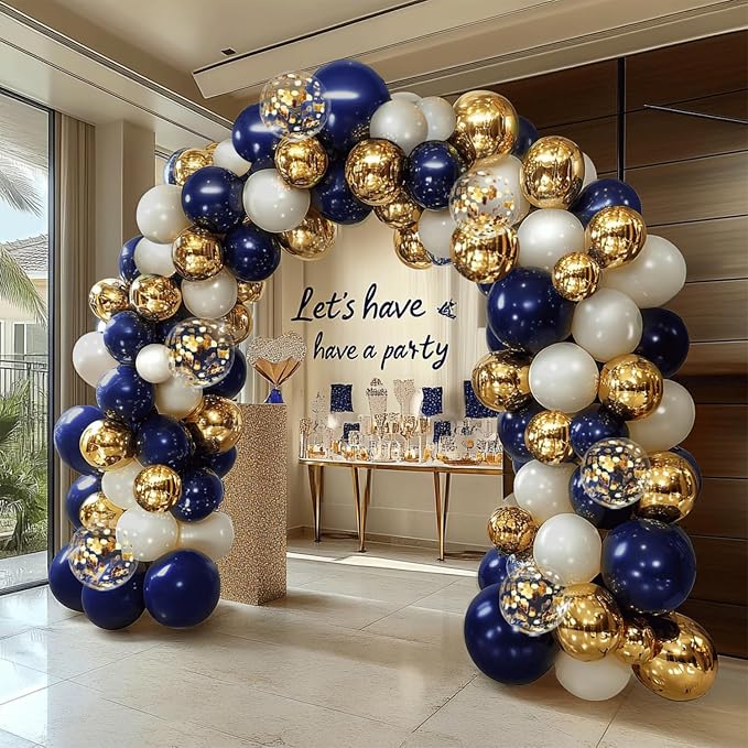 Navy Blue Gold Balloon Arch Kit, Pearl White, Different Size | Double Stuffed - Image 6