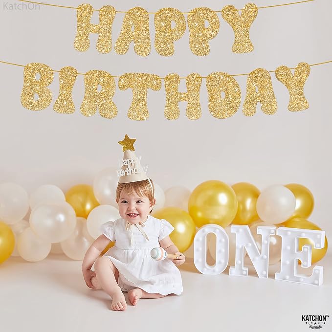 KatchOn Glitter Gold Happy Birthday Banner 10 Feet Birthday Decorations | - Image 6