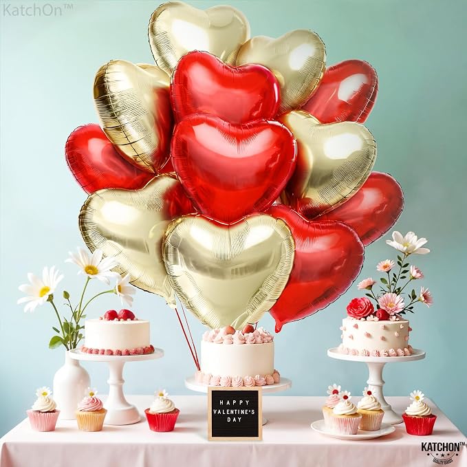 KatchOn Red and Gold Heart Balloons 18 Inch, Foil/Mylar | Helium Supported - Image 6
