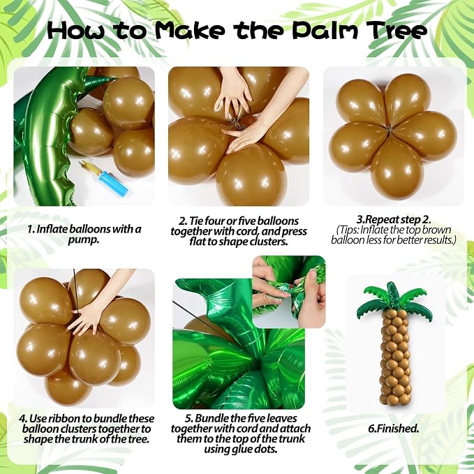 Palm Tree Balloons Set with Green Tree Leaves Foil Brown Balloons | Tropical - Image 3