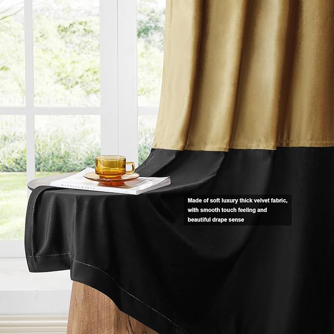BULBUL Modern Gold Black Velvet Curtains Luxury 72 inch - Image 5