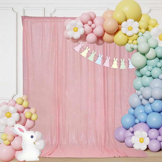 PartyDelight Pink Sequin Backdrop 6x6ft Sparkly Photo Curtain | 4 Inch Rod by PartyDelight
