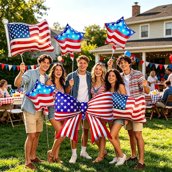 5 PCS 4th of July Patriotic Balloons Set, American Flag Balloons USA Flag Bow - Image 5