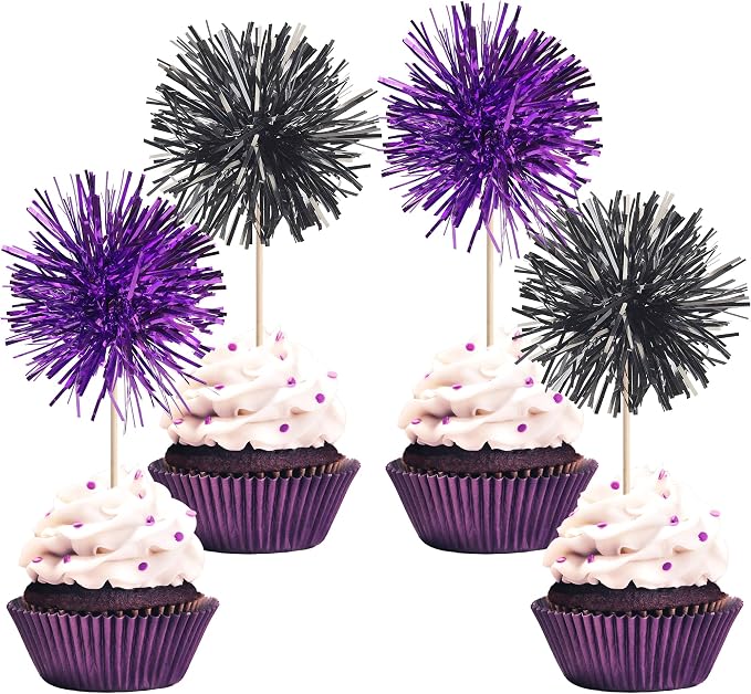 40 PCS Foil Firework Cupcake Toppers Sparkle Tinsel Cupcake Picks Fireworks by ZHUOWEISM
