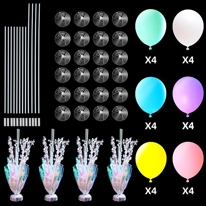 4 Set Pastel Birthday Decorations Rainbow Party Table Balloons Centerpiece - Image 7