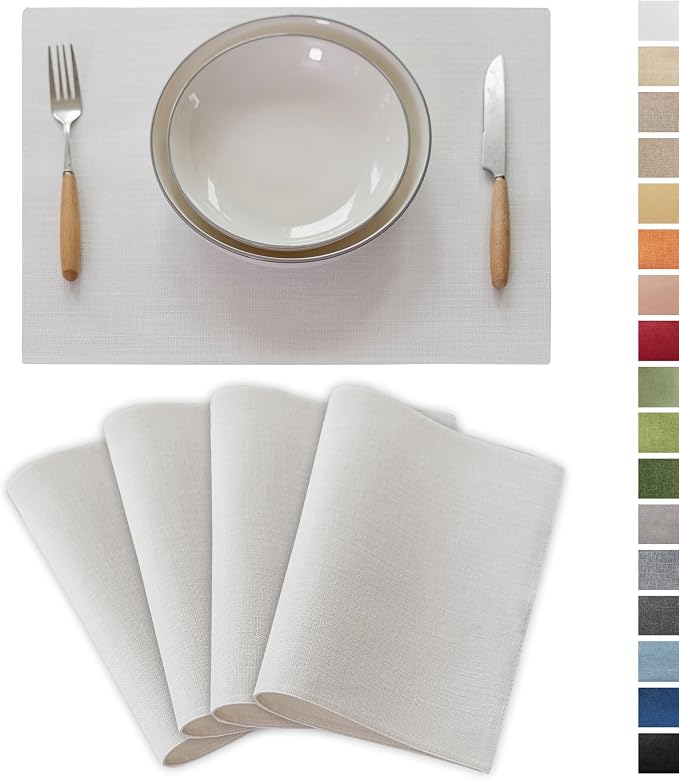 Demetex White Placemats Set of 4 Heat Resistant Cloth Place Mats Linen Dining by DEMETEX