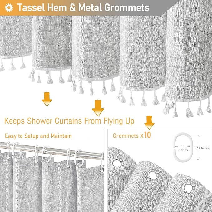 54x78 Boho Farmhouse Linen Heavy Duty Shower Curtain Set, 330GSM Linen Blend - Image 5