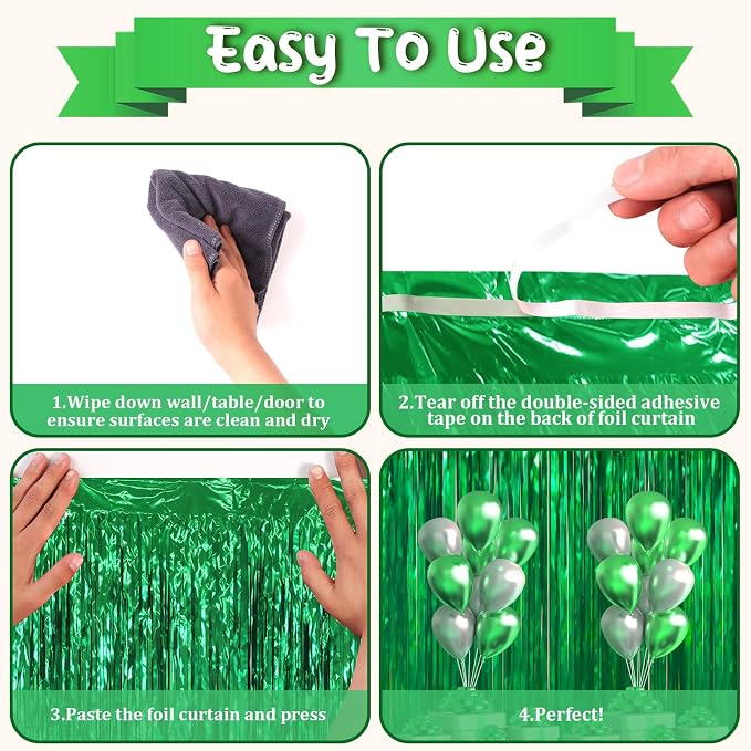 Voircoloria Green Foil Fringe Backdrop Curtains, Birthday Party Decorations - Image 3