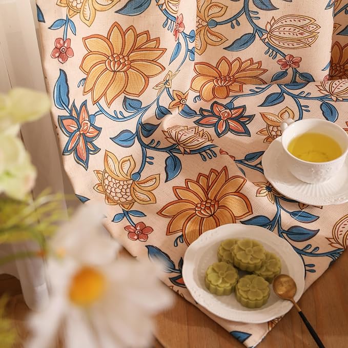 Designer Vintage Linen Printed Curtain, 2 Panels, kitchen Bedroom Living Room - Image 8